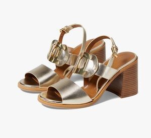 SEE BY CHLOE CHANY Gold LEATHER HEELED SANDALS 38.5